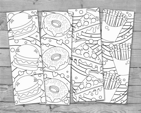 Printable Fast Food Coloring Bookmarks, Food Doodle Bookmarks, Set of 4 ...