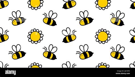 Small cute honey bee and flower hand drawn seamless background, vector ...