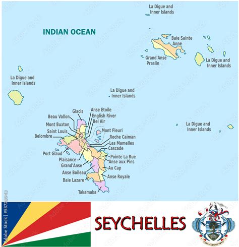 Seychelles Africa national emblem map symbol motto Stock Vector | Adobe ...