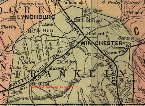 Franklin County, Tennessee 1888 Map | Franklin county, Franklin ...