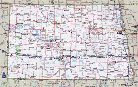 Large detailed roads and highways map of North Dakota state with ...