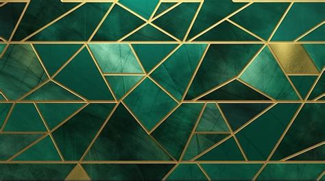 Premium AI Image | Green and Gold Geometric Wallpaper Pattern Generative ai