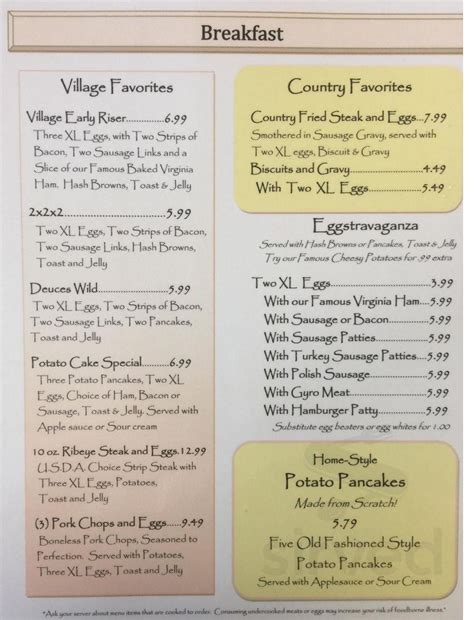 Village Cafe menu in Richmond, Michigan, USA