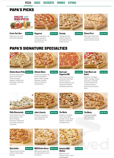 Papa John's Pizza menu in Wylie, Texas, USA