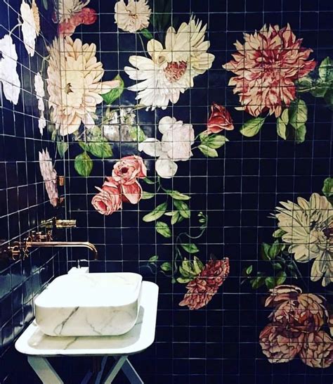 Pin on TILE | Black bathroom decor, Floral tiles, Floral bathroom