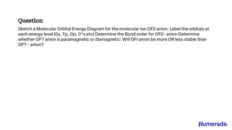 SOLVED: Sketch a Molecular Orbital Energy Diagram for the molecular ion ...