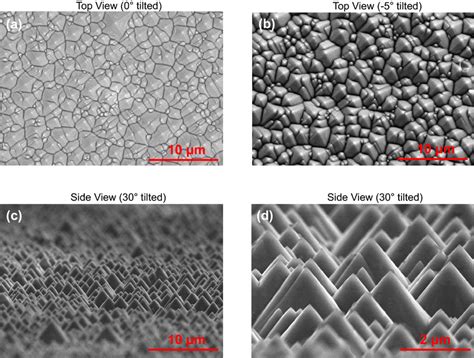 SEM images of textured silicon (100) wafer surface after the ...