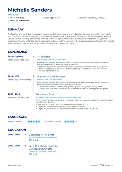 5 Art Teacher Resume Examples & Guide for 2023