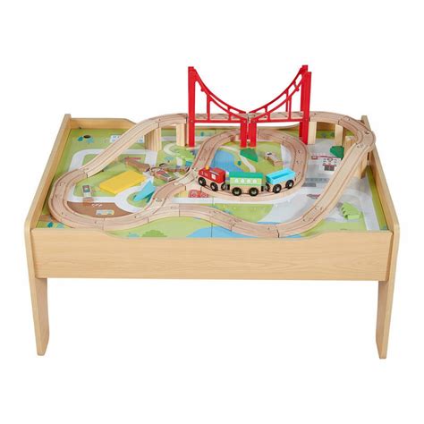 Wooden Train Set Table with Storage - 54 Piece