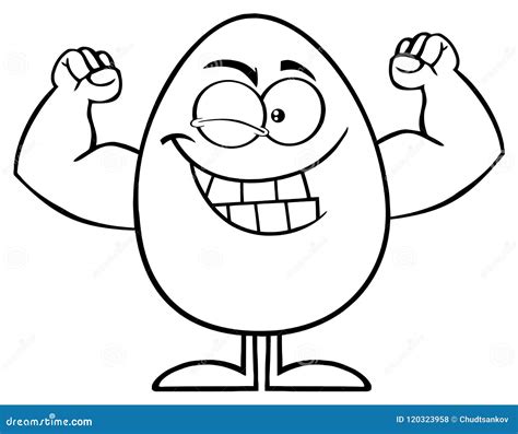 Black and White Strong Egg Cartoon Mascot Character Winking and Showing ...