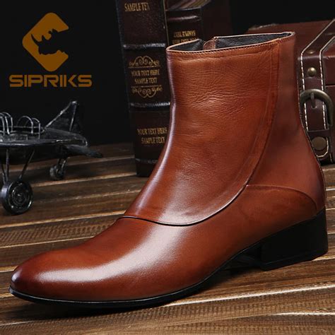 Sipriks luxury brown short boots fashion mens zipper boots italian ...