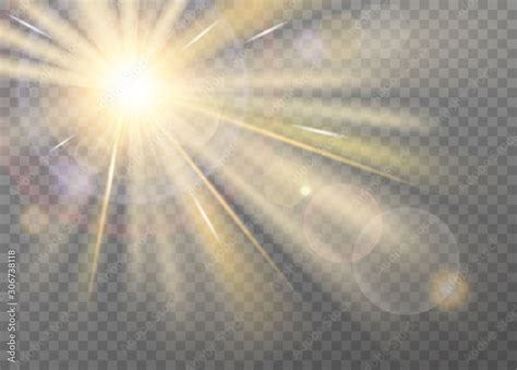 Shining sunlight blurred vector effect on transparent background. Front ...