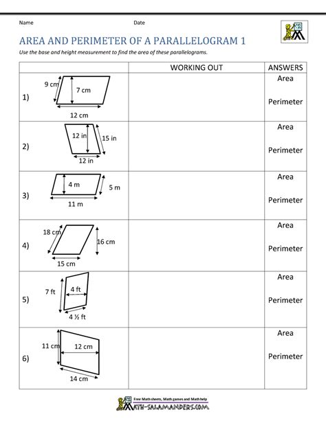 Area Of A Parallelogram Worksheet - Printable Calendars AT A GLANCE