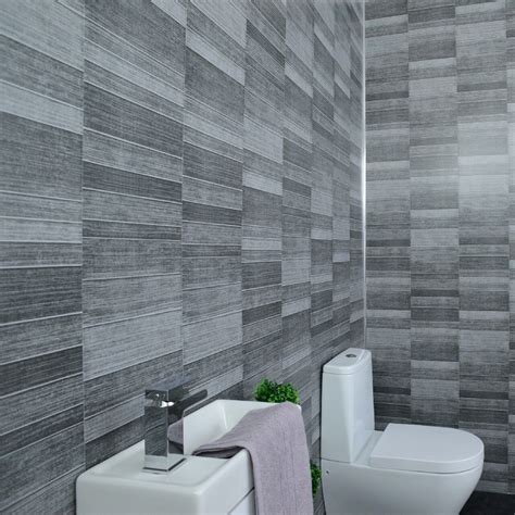 Grey Bathroom Cladding Tile Effect 5mm PVC Wall Panels Shower Wet Wall ...