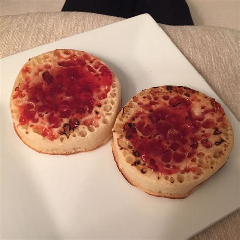 Naught but nice Crumpets with strawberry jam Crumpets, Yummy Food ...