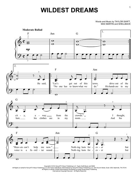 Wildest Dreams by Taylor Swift Sheet Music for Easy Piano at Sheet ...