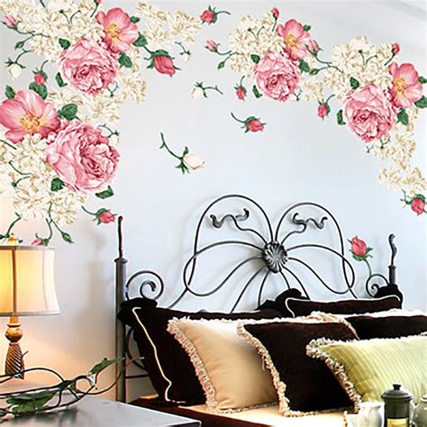 190*90cm Big Size Peony Flower Wall Stickers Bedroom TV Sofa Wall Art ...