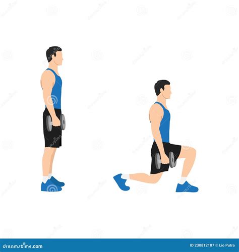 Man Doing Dumbbell Walking Lunges Exercise. Stock Vector - Illustration ...