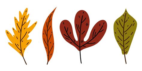 Bright autumn leaves vector set. Hand drawn sketch of a forest plant ...