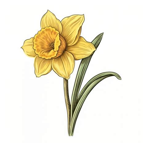 Colorful Yellow Daffodil Tattoo Illustration In Classic Style | Premium ...