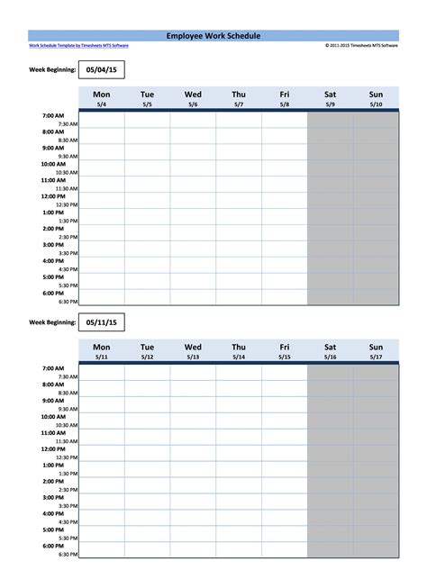 Printable work schedule template - miloking