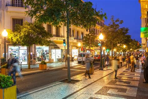 Funchal Historical City Center Streets with People Walking Editorial ...