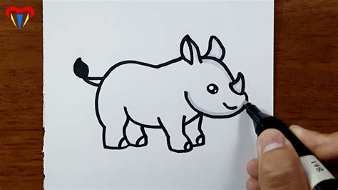 rhino drawing - easy ANİMAL drawing - simple, beautiful, cute, picture ...