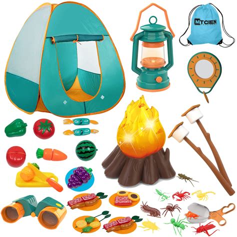 Mitcien Kids Camping Gear Set with Play Tent Pretend Campfire Fruits ...