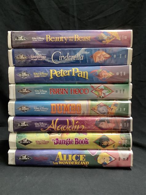 Lot of 8 VHS Disney Black Diamond Classic Movies - Robin Hood, Aladdin ...