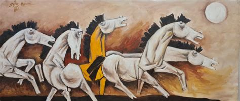 5 horses by M.F. Hussain | Horse painting, Painting, Horses