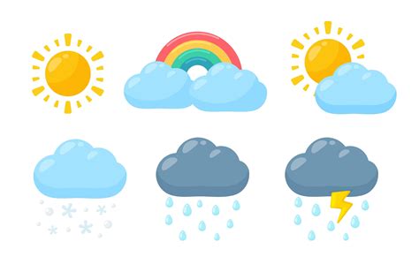 Weather icon set in cartoon style 1217367 Vector Art at Vecteezy