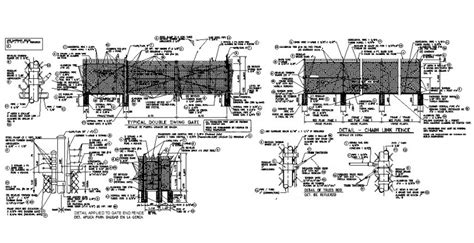 Typical double swing gate and chain link fence section plan autocad ...