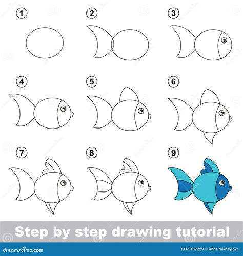 Drawing Tutorial. How To Draw A Cute Fish Stock Vector - Illustration ...