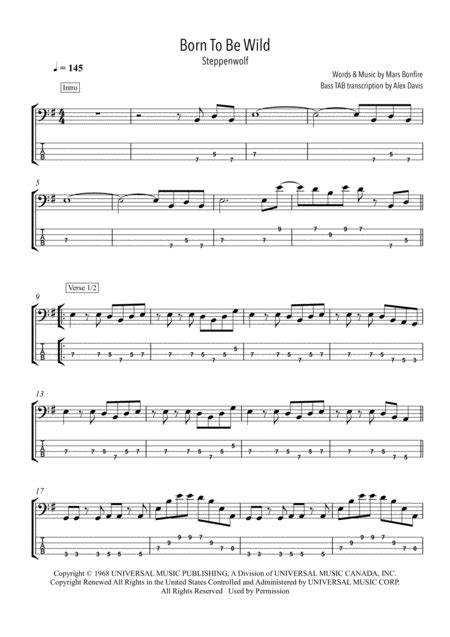 Born To Be Wild (arr. Alex Davis) by Steppenwolf Sheet Music for Bass ...