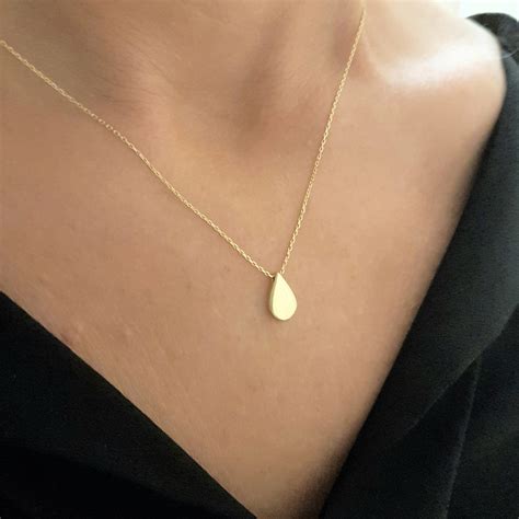 14K Real Solid Gold Teardrop Necklace for Women