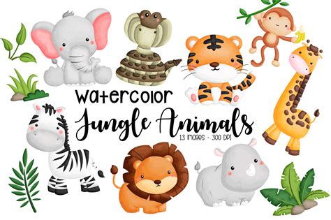 Watercolor Jungle Animal Clipart Graphic by Inkley Studio · Creative ...