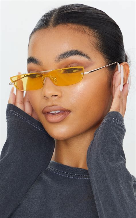 Yellow Lens Squashed Square Sunglasses | PrettyLittleThing CA