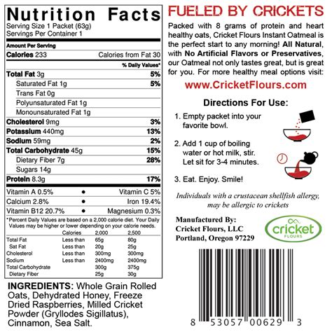 Cricket Oatmeal Nutrition | Cricket Flours