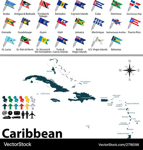 Political map caribbean with flags Royalty Free Vector Image