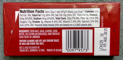 Trader Joe's Nutrition Labels: Trader Joe's Dark Chocolate with Almonds