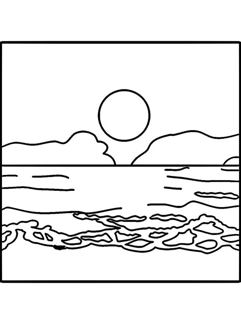 Pink Sea Sunset Sky Coloring Pages