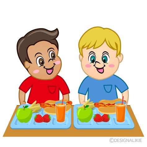 Kids Eating Lunch Cartoon Free PNG Image｜Illustoon