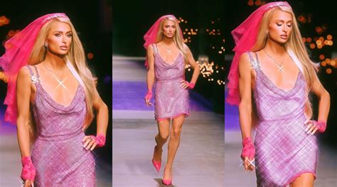 Paris Hilton gives bridal vibes in a sparkly pink dress as she walks ...