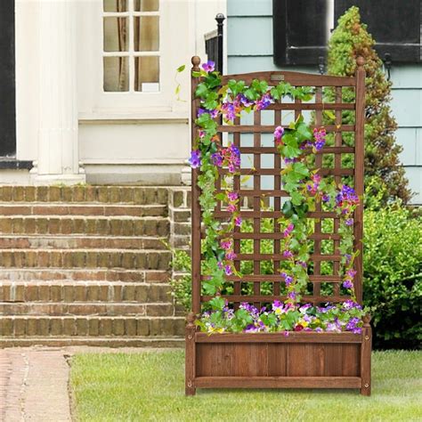 Shop Costway Solid Wood Planter Box with Trellis Weather-Resistant ...