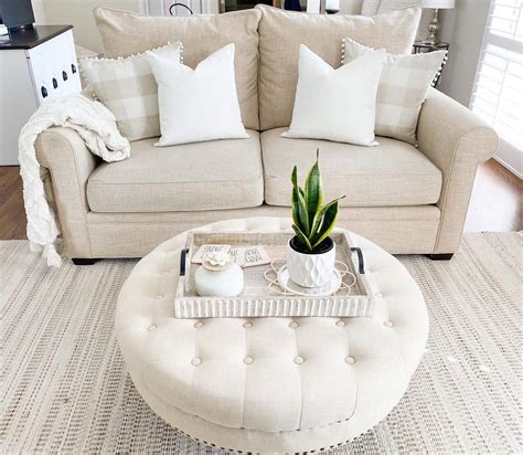 White Living Room with Ottoman Tray Decor - Soul & Lane