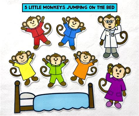 Five Little Monkeys Jumping on Bed Felt Stories Speech Therapy Activity ...