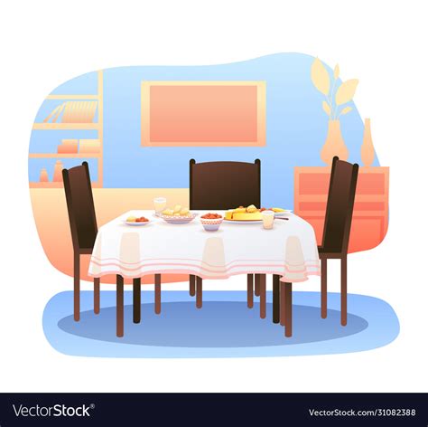 Cartoon home living room with served dining table Vector Image