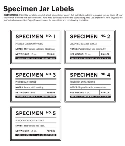 Mad Lab Specimen Jar Labels - Paging Supermom