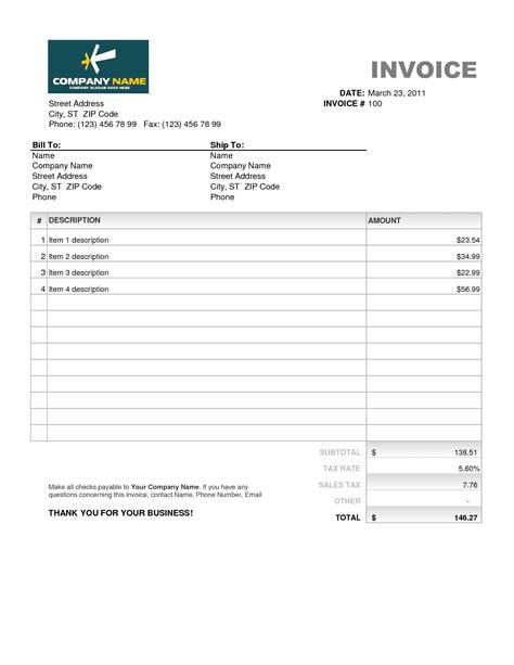 Invoice Template Excel Free Download Spreadsheet Templates for Busines ...