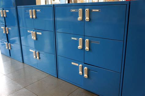 6 Compartment Lockers With Combination Locks - In Blue - Office Resale